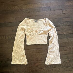Urban Outfitters Cream Cropped Bell Sleeve Blouse